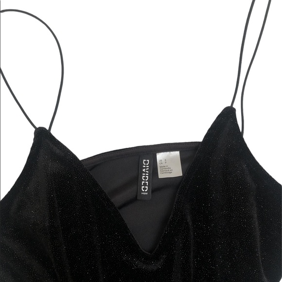 Black Velour Glitter Cocktail Dress with Bungee Straps - Picture 2 of 2